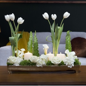 Decoración de mesa de comedor pequeña de Metal con acabado antiguo, maceta dorada para interiores, bañera y bandeja para macetas y macetas - Product Image 1