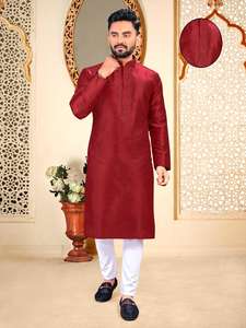 Designer Latest Kurta Round Neck Collar Embroidery Work <b>Mens</b> Kurta <b>Pajama</b> Set Wholesale <b>Cheap</b> Rate Surat - Product Image 3