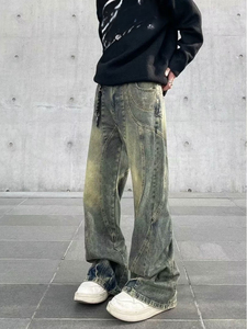 Men's American Retro Overalls Mid Waist Eco-Friendly Heavyweight Denim Jeans Stonewashed Light Distressed Plus Size Loose Casual - Product Image 3