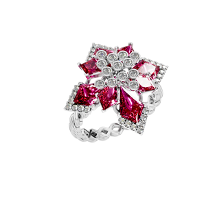 Rubis synthétique floral en or massif 14 carats et bague de cocktail en diamant cultivé en laboratoire certifié IGI déclaration fête de fiançailles de mariage personnalisée - Product Image 5