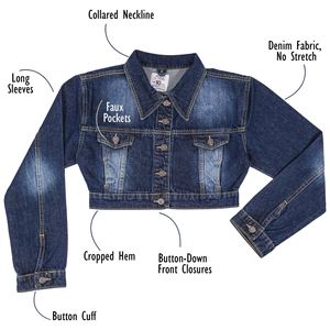 แจ็กเก็ตยีนส์ครอปของผู้หญิงคุณภาพสูงพรีเมียมผ้าฝ้าย100% พรีเมี่ยมสีน้ำเงินเข้มกางเกงยีนส์แฟชั่นวินเทจสไตล์ใหม่สบายๆ - Product Image 5