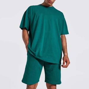 Ensemble décontracté d'été respirant en tricot uni avec logo et couleur personnalisés pour homme, chemise et short en coton 2 pièces, coupe oversize - Product Image 4