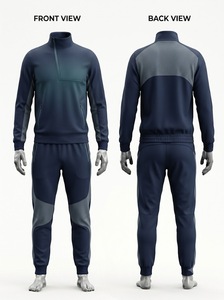 <b>Men's</b> Navy Blue Gradient Quarter Zip Mesh Panel Tracksuit Set <b>Jacket</b> and Jogger Pants Athletic Sportswear Casual Training Suit - Product Image 1