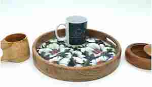 Handcrafted <b>Gold</b> MDF <b>Wood</b> Rectangle Serving Tray Hand <b>Painted</b> Decorative Resin Tray with Model Pattern - Product Image 3