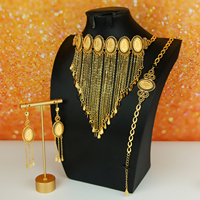 Parure de bijoux de mariage de luxe de Dubaï, plaqué or 24 carats, collier à pampilles, bracelet et boucles d'oreilles, ensemble 3 pièces, bijoux vintage