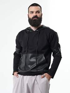 Veste à capuche en cuir pour hommes avec logo personnalisé OEM Sweat à capuche en cuir PU fonctionnel brodé pour femmes - Product Image 3