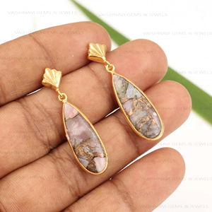 Top Selling Pink <b>Opal</b> Copper Gemstone <b>Earring</b> 925 Sterling Silver 18K Gold Plated Eternity Vermeil 8x24mm Pear Dangle <b>Earrings</b> - Product Image 3
