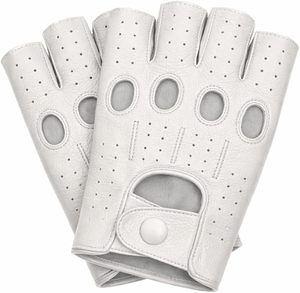 Guantes de Conducción de Cuero Genuino Personalizados al por Mayor, Transpirables, Perforados, de Medio Dedo, con Muñeca Corta, Estilo Vintage - Product Image 1