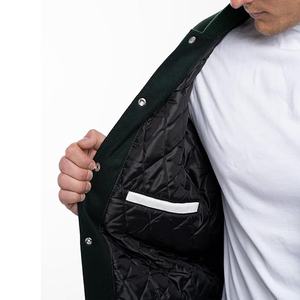 แจ็คเก็ตวิทยาลัยสั่งทำพิเศษ แจ็คเก็ตเบสบอลแบบ Letterman ปกตั้ง หนังแท้ แขนเสื้อตัดสี สำหรับฤดูใบไม้ผลิ - Product Image 5