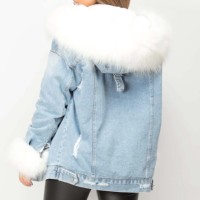 Chaqueta de Mezclilla Acolchada de Algodón para Mujer, con Forro de Piel, Transpirable, Impermeable, Resistente al Viento, de Secado Rápido y Ecológica, para Otoño/Invierno, con Estampado OEM
