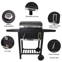 Barbecue au charbon de bois luxueux en acier avec revêtement en poudre, chariot réglable, allumage piézoélectrique, sécurité des flammes pour une utilisation en extérieur, patio et jardin