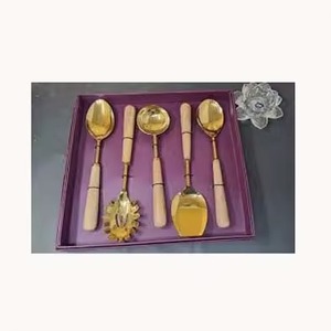 Set de service à salade de forme martelée en résine rose et poignée en cristal doré en acier inoxydable Design royal Outils de cuisine à utiliser - Product Image 5