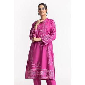 Conjunto de Camisa y Pantalón de Algodón Chambray Rosa con Estampado de Bloques - Product Image 5