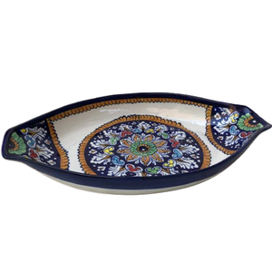 จานเสิร์ฟทรงรีจานเซรามิกทรงกลมสีฟ้าจานเสิร์ฟทรงรีเคลือบมือจานเสิร์ฟทรงรีสีฟ้าสวยงาม - Product Image 3