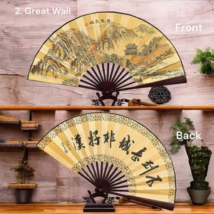 Ventilador de mano plegable artesanal ecológico de madera de pino hecho a mano tradicional diseño decorativo impreso personalizado para religiosos culturales - Product Image 2