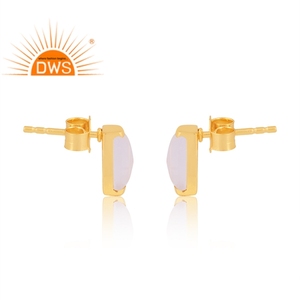 Latest Fashion Sterling Silver 18K Gold Plated Natural Rainbow Moon Stone Gemstone Stud Earring Demi Fine Jewelry Manufacturer - Product Image 3