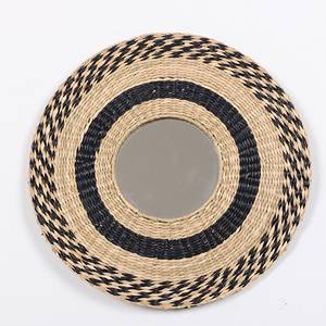 Braided straw wall mirror good <b>deal</b> seagrass mirrors accessories for living room decoration - Product Image 4