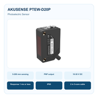 Sensor Fotoelektrik Difus AKUSENSE PTEW-D20P 5-200mm PNP 10-30V DC IP65 Casing Persegi Kompak dengan Sekrup Penyesuaian Sensitivitas