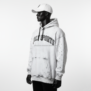 Sweat à capuche premium 400 GSM en coton molletonné délavé à l'acide, texture douce, ton gris, broderie de logo personnalisée, sweat à capuche basique - Product Image 5