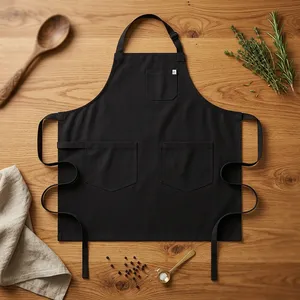 Delantal de Lona Negra, Tejido Resistente, Reutilizable, Estilo Simple con Bolsillos, Lavable a Máquina, para Limpieza y Uso Diario - Product Image 1