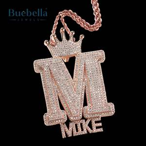 High Quality 925 <b>Silver</b>, 14K White Gold Plating Custom Iced Iced Crown Buckle Custom Letter <b>Name</b> Combination Pendant - Product Image 4