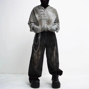 Sweat à capuche oversize en coton 100% pour homme, de haute qualité, avec fermeture éclair intégrale et imprimé strass, manches longues - Product Image 5