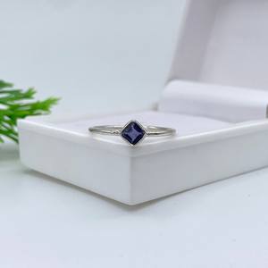 Handmade 925 Sterling Silver Natural Amethyst <b>Quartz</b> 5x5mm Square Bezel <b>Ring</b> Setting Minimalist Gemstone Jewelry Gifts for Women - Product Image 4