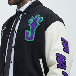 Chaqueta universitaria de estilo callejero para hombre con bordado de chenilla Patrón de letras de béisbol Cuello levantado Servicio OEM - Product Image 4