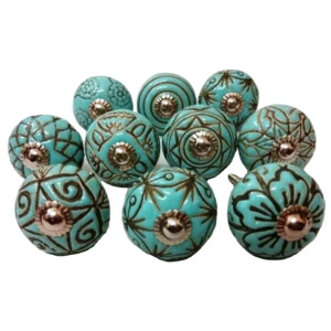 Venta caliente perillas de cerámica verde mar flor grabada cajón Industrial manija del Gabinete Tiradores para dormitorio armario cocina comedor - Product Image 2