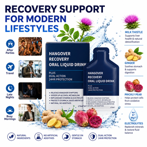 Boisson liquide orale pour la récupération après une gueule de bois, 10 sachets, Chardon-Marie, Gingembre, Figue de Barbarie, OEM, Marque Privée - Product Image 3