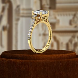 Clásico 14K oro sólido cristiano boda anillo de compromiso 2 Ct Asscher corte diamante solitario pavé acento tres piedras IGI regalo - Product Image 3