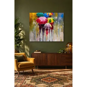 Fida Colorful Umbrella Walkers in the Rain Impression sur toile - Product Image 5