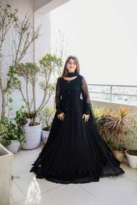 Dernier modèle FATEMA FASHION, Salwar Kameez en Georgette à franges avec dentelle, avec Dupatta, séchage rapide, noir, pour les fêtes, toutes saisons - Product Image 6