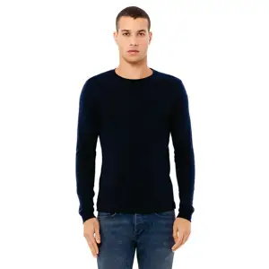 100% Airlume Combed and Ring Spun Cotton 32 Single 4.2 oz Navy Classic Crew Neck Unisex Jersey Long Sleeves T-Shirt