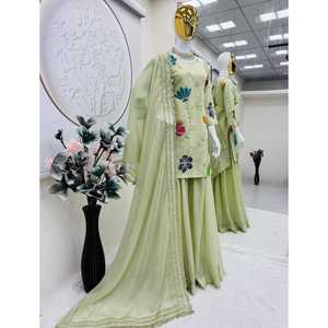 NOUVEAU DESIGNER SUIT 3 PCS INDIAN SALWAR KAMEEZ pour FEMME ELGANCE LOOK COMFORT SUMMER STAR TISSU GEORGETTE FÊTE MODERNE QUICK DRY - Product Image 1