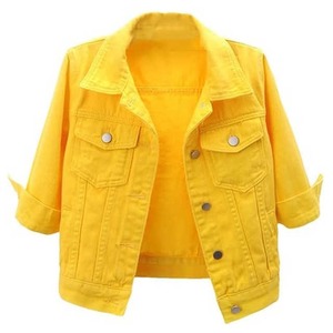 Chaqueta de mezclilla corta ajustada informal personalizada para mujer, algodón transpirable amarillo relleno, venta al por mayor - Product Image 3