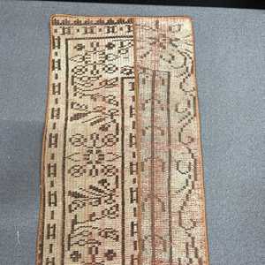 Turkish Vintage Rug, 1.3x8.2 ft Runner Rug, <b>Brown</b> Orange Plants & trees <b>Wool</b> Rug - Product Image 3