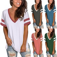 Nouveau T-shirt décontracté pour femme, collection Printemps-Été, col en V, couleur unie, respirant, manches courtes, 100% coton, pour adultes européens, ODM