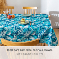 Nappe rectangulaire moderne en polyester 100% avec motif de feuilles séchées hydrofuges imprimé par sublimation, toucher similaire au lin