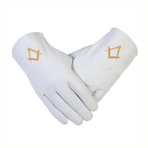 Nouveauté 2026 Gants maçonniques en coton blanc uni avec logo brodé, poignet élastique, logo personnalisé disponible, gants 100% coton - Product Image 3