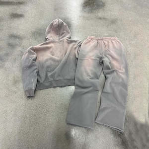 ชุดฮู้ดดี้และกางเกงวอร์มสีซีดแบบซันเฟด สำหรับผู้ชายและผู้หญิง สไตล์สตรีท ยูนิเซ็กซ์ ทรงโอเวอร์ไซส์ ลวดลายฟอกสี - Product Image 5