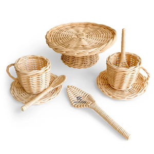 ชุดของเล่นหวายสำหรับเด็กชุดเล่นเค้กและกาแฟหวายทำจากเวียดนาม - Product Image 1