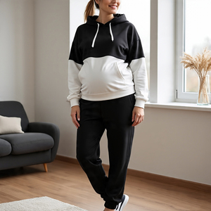 Femmes 1/4 Zipper Maternity Sweatsuit Tracksuit Pregnancy Breathable Long Sleeve Oversize Nursing Maternity Sweatsuit Ladies - Product Image 1