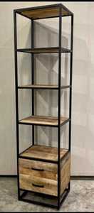 Modern Tall Industrial Shelf <b>Unit</b> Bottom <b>Drawers</b> Vertical Bookcase Open Shelves Space-Efficient Furniture Home Office Apartment - Product Image 5