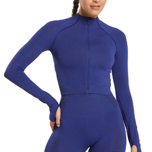 Chaquetas de entrenamiento sin costuras de alta elasticidad para mujer, chaquetas activas con cremallera para Fitness, ropa superior de Yoga - Product Image 1