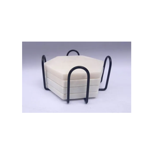 Modern Design Natural Marble <b>Coaster</b> <b>Set</b> of 4 Home Dining Room Coffee Table Decorative <b>Coasters</b> Metal <b>Holder</b> - Product Image 4