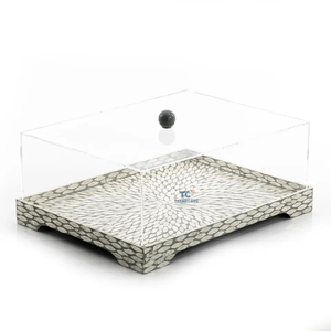 Présentoir en nacre naturelle de dernière conception, plateau de couverture en acrylique et bois de taille personnalisée pour servir pendant le Ramadan Eid Mubarak - Product Image 4