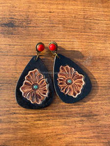 Nouvelle arrivée Style occidental usiné à la main sculpture boucles d'oreilles en cuir femmes mignon à la mode larme boucle d'oreille en cuir usiné bijoux de mode - Product Image 3
