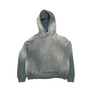 Sudadera con Capucha de Forro Polar para Hombre, 100% Algodón Orgánico, Estilo Urbano, Verde Sólido, Desgastado, Talla Grande, Estilo Vintage, con Bolsillo Tipo Canguro - Product Image 3