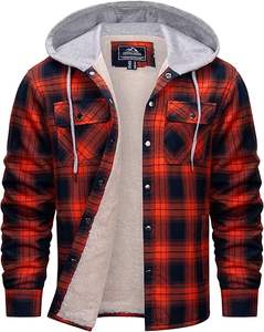 Chaqueta de franela para hombre de alta calidad, gruesa, forrada con forro polar sherpa, a cuadros, abrigada, con botones y capucha para el invierno. - Product Image 1